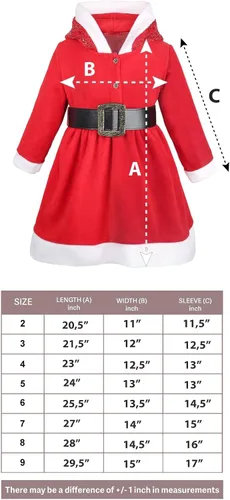 Miniatura 9 de Lilax Vestido rojo con capucha y cinturón navideño para niñas pequeñas, Rojo