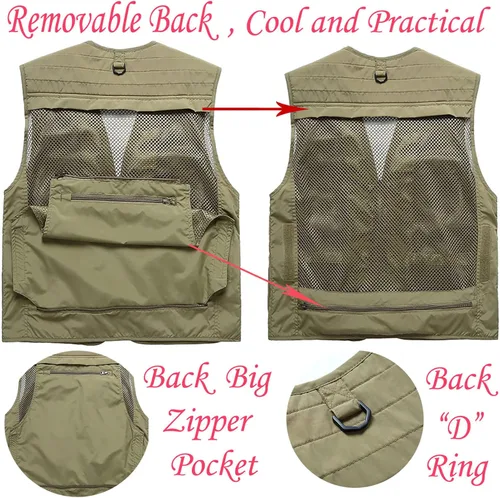 Miniatura 5 de Flygo Chaleco Chaqueta de Carga para Hombre Casual Ligero para Exteriores Pesca Trabajo Safari Viaje Foto con Múltiples Bolsillos