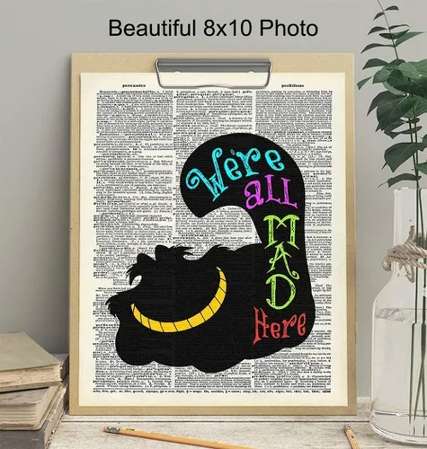 Miniatura 3 de Decoración de pared de gato Cheshire – Arte de pared de gato – Regalo único para los fanáticos de Alicia Wonderland – Póster de fotos de diccionario