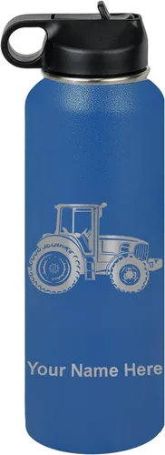 Miniatura 43 de LaserGram Botella de agua personalizada, tractor agrícola, acero inoxidable de doble pared aislada al vacío con popote superior, regalo grabado