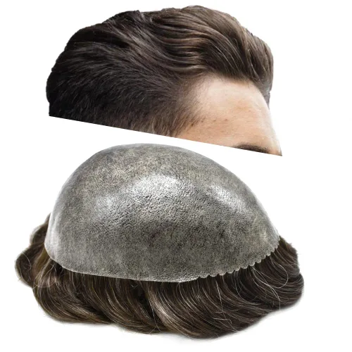 Miniatura 19 de LYRICAL HAIR Toupee for Men Human Hair Replacement System Injected Poly Skin Male Prothesis Durable PU Mens Hairpiece Wig 5"X7" #1 Jet Black 120%