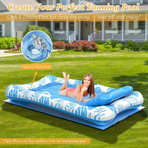 Miniatura 2 de Rrtizan Inflatable Tanning Pool Rafts for Adults, 83.5" x 52.4" Adult Pool Floats with Pillow, Cup Holder & Handles, 4-in-1 Suntan Tub Raft Floatie