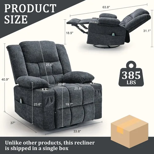 Miniatura 2 de Korser Sillón reclinable giratorio de 360° con mecedora para adultos, sillón reclinable con masaje y calefacción para guardería, silla de columpio