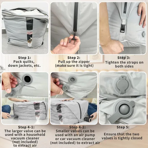 Miniatura 5 de Paquete de 2 bolsas reutilizables de compresión al vacío que ahorran espacio, impermeables, profesionales, IP67, bolsas de vacío con cremallera