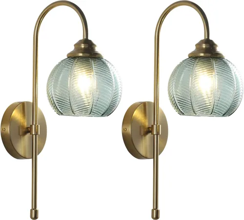 Miniatura 15 de KCO Lighting - Lámpara de pared vintage con globo de vidrio verde y brazo de latón cepillado - Aplique de globo grande, acabado dorado - Lámpara