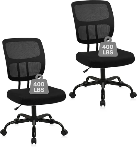 Miniatura 15 de CLATINA Silla de oficina en casa, sin brazos, con ruedas, ergonómica, de cuero, con respaldo bajo, altura ajustable, giratoria de 360°, silla