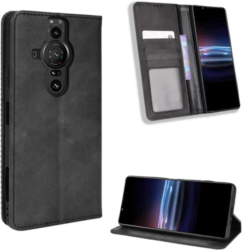 Funda para Sony Xperia Pro-I 2021 5G, funda con tapa, piel sintética, color negro, soporte incorporado