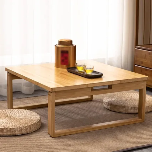 Miniatura 2 de Mesa baja plegable multifunción de bambú estilo japonés, mesa de té cuadrada con patas plegables, mesa de comedor pequeña plegable para el hogar