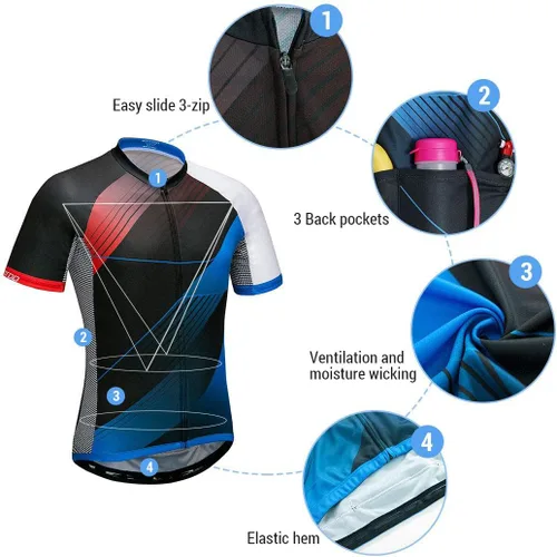 Miniatura 4 de wantdo Camisetas de ciclismo para hombre, camisetas de ciclismo de montaña MTB Jersey de manga corta Camisetas de ciclismo transpirable de secado