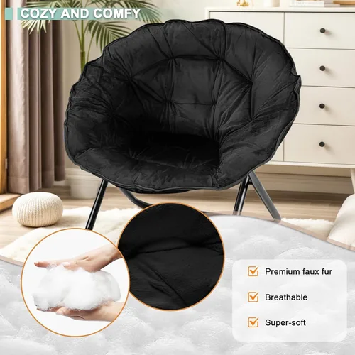 Miniatura 3 de Silla plegable, silla platillo con marco de metal, cómodas sillas de luna para dormitorio, sala de estar, apartamentos, camping, descanso, jardín
