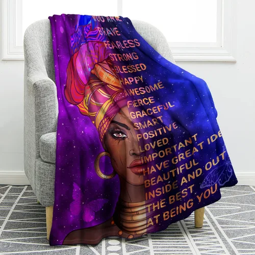 Miniatura 26 de Jekeno Manta con estampado de niña negra afroamericana con texto en inglés "I AM The Queen", regalos para mujeres, niños, niñas, amigas, decoración