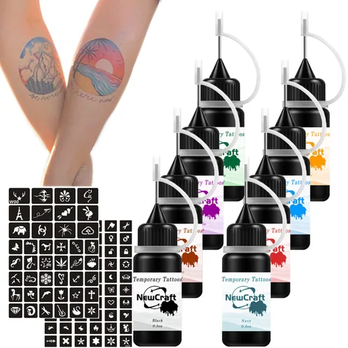 8 colores negro, rojo, verde, marrón, morado, azul marino, naranja y azul, tintas de maquillaje, gel de pecas para marcadores de arte, 102 patrones