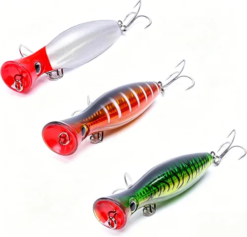 Juego de 3 señuelos de pesca Popper, 3 piezas de señuelos de pesca para ojos 3D, accesorios de pesca para aguas saladas y pesca en agua dulce, atún B