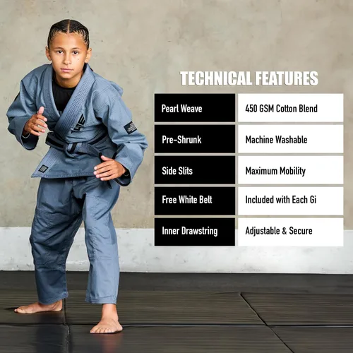 Miniatura 5 de Elite Sports Kids BJJ GI - Kimono brasileño Jiujitsu Gi con tela preencogida y cinturón, para niños y jóvenes, aprobado por la IBJJF