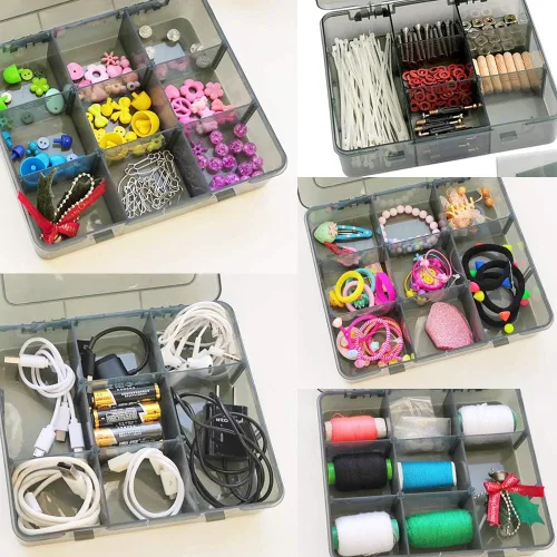 Miniatura 4 de Vidifor Organizador de suministros para manualidades de 9 rejillas, caja de almacenamiento con compartimentos con separadores extraíbles para joyas