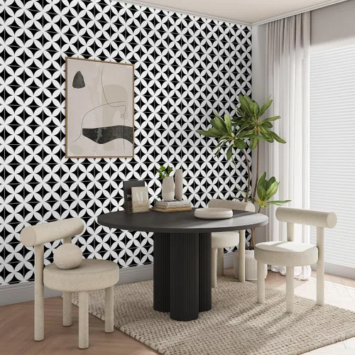 Miniatura 6 de Papel tapiz geométrico en blanco y negro para despegar y pegar, moderno, 17.3 x 78.8 pulgadas, papel de pared autoadhesivo extraíble para baño