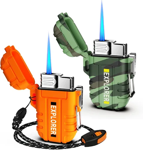 Miniatura 15 de Encendedor de antorcha, butano recargable, resistente al viento, gas para exteriores con llama de chorro ajustable, para chimenea, fuegos Camouflaje