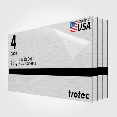 Trotec | Lámina acrílica fina | 24 x 12 x 1/50 pulgadas, 4 piezas | 2 capas | Aluminio/negro | Acabado de metal mate, brillante y cepillado |