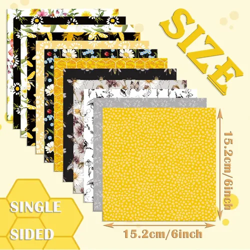 Miniatura 3 de Paquete de papel de origami con patrón de abeja, 24 hojas de una cara de 6 x 6 pulgadas, fondo de miel, álbum de recortes de panal de abeja, papel