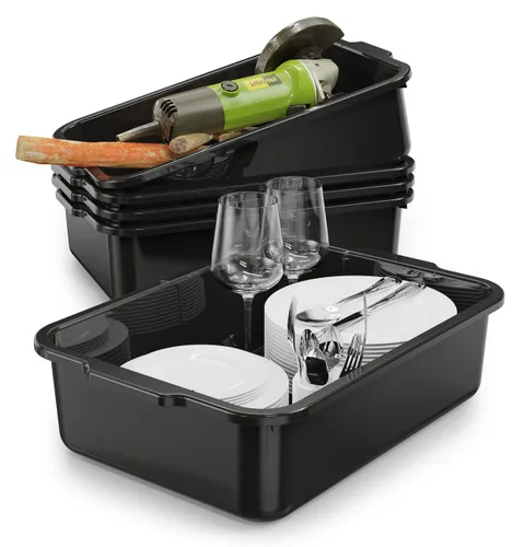 Miniatura 16 de 5 paquetes de cajas/bolsas de tinas de autobús comerciales, contenedor de almacenamiento de plástico blanco con asas/lavabo (8 litros)