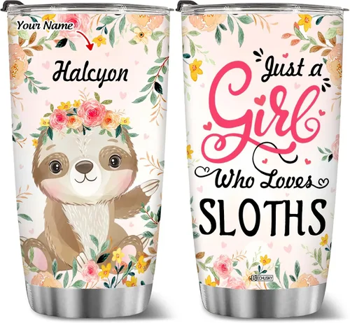 Miniatura 12 de BECHUSKY Vaso de acero inoxidable personalizado con aislamiento al vacío de flores de jirafa con tapa Just A Girl Who Loves Giraffes, taza de café