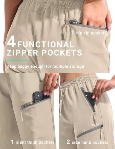 Miniatura 26 de BVVU Pantalones cargo capri de senderismo para mujer, ligeros, de secado rápido, pantalones deportivos impermeables para exteriores, pantalones