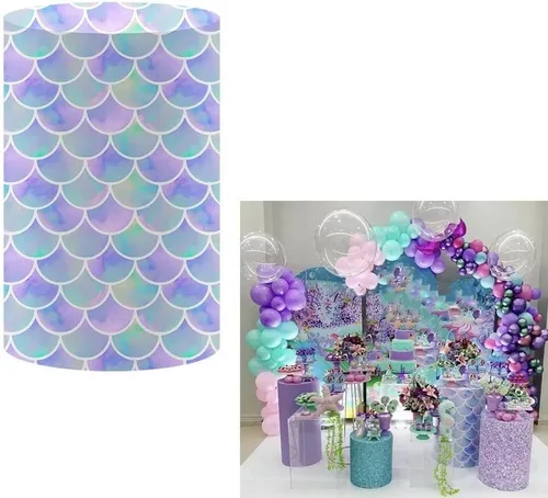 Miniatura 9 de Fundas cilíndricas con purpurina azul marino para fiestas, cubierta de pedestal, sirena subacuática, regalos de fiesta de cumpleaños, baby shower