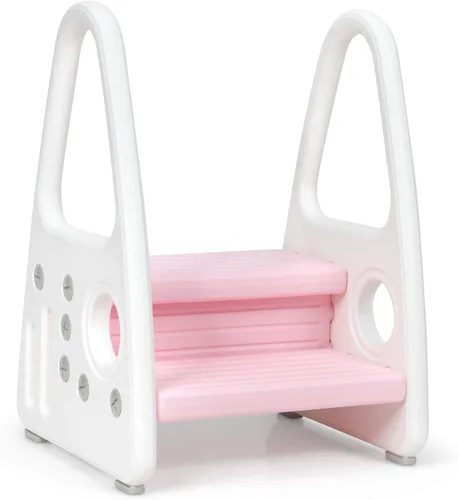 Miniatura 11 de Costzon Taburete para niños, escalera para entrenamiento de inodoro, encimera de cocina, baño, torre de dos escalones con diseño antideslizante, Gris