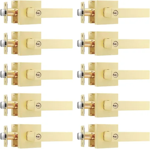 Miniatura 24 de Leydebong Paquete de 2 pomos de puerta de entrada con llave igual, pomo de puerta con cerradura y llave, manijas de puerta doradas para exterior e
