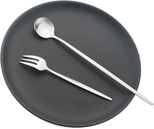 Miniatura 5 de Juego de 6 tenedores de postre de acero inoxidable de 3 dientes, juego de tenedores para frutas y tartas, 5.31 pulgadas, color plateado