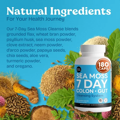 Miniatura 5 de Atlantic Naturals Sea Moss - Colon e intestino de 7 días Enriquecido con cáscara de psyllium, polvo de senna, cúrcuma y hierbas Apoya la salud