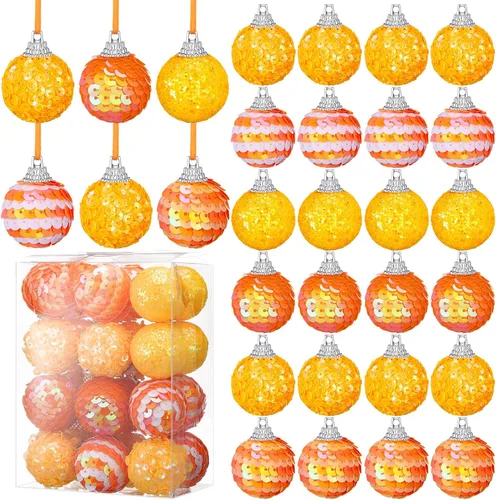 Sotiff 24 piezas de adornos de mini árbol de calabaza, adornos de Navidad colgantes de Navidad, bolas de espuma con purpurina, envueltas en tela,