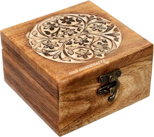 Urna de madera antigua hecha a mano con grabado del árbol de la vida tallada a mano para mujeres y hombres, joyas | Acentos de decoración del hogar