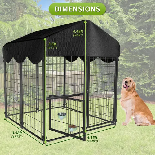 Miniatura 5 de Perrera resistente para perros al aire libre, perreras cubiertas exteriores con techo, 4 x 4.2 x 4.5 pies, puerta de comedero ajustable para perros