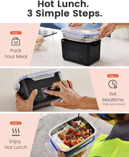 Miniatura 5 de LUNCHGO® G1 Fiambrera eléctrica inalámbrica con calefacción, con pilas, capacidad de 5 tazas, máximo de 250 °F, calefacción programada, calentador