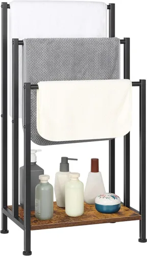 Miniatura 9 de Toallero independiente, toallero de metal de 3 niveles, soporte para manta para dormitorio, soporte de toalla de baño negro, soporte para toallas