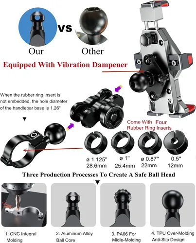 Miniatura 4 de BRCOVAN Soporte de teléfono para motocicleta de aleación de aluminio antirrobo con amortiguador de vibraciones y bloqueo seguro, soporte ajustable
