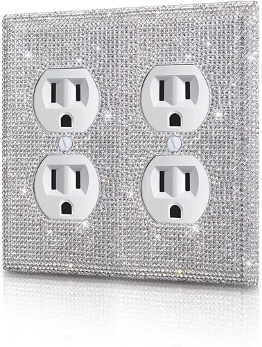 Miniatura 14 de 1 pieza Cubiertas de enchufe brillantes con diamantes de imitación, placas de pared para cubrir interruptores de luz, placa decorativa de imitación