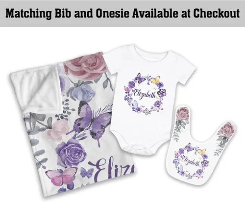 Miniatura 6 de AVIClothes Manta de bebé niña personalizada, mantas personalizadas con diseño de mariposas y flores, manta de bebé con nombre para niña, 30 x 40