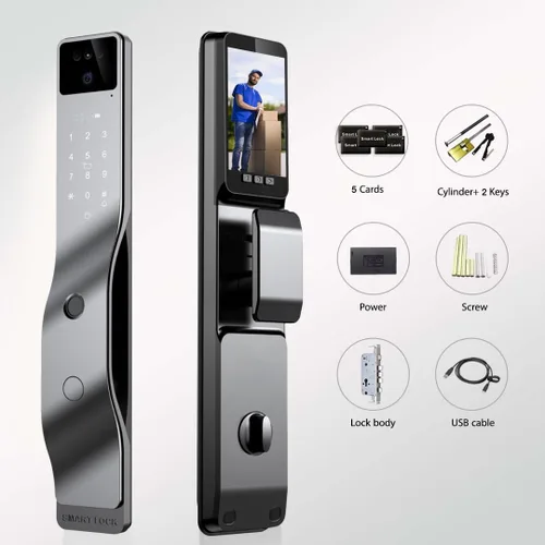 Miniatura 9 de Cerradura de puerta inteligente de reconocimiento facial 3D con cámara de 1080p, cerrojo de entrada sin llave con vena de palma, huella digital