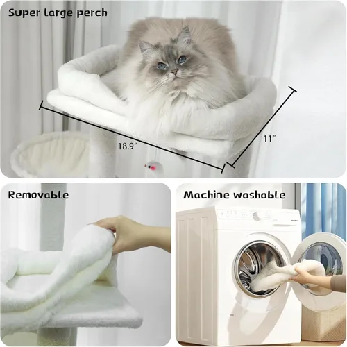 Miniatura 4 de Bonito árbol para gatos de interior de 68 pulgadas, torre alta para gatos con poste rascador y condominio, hamaca, soporte estético para gatos