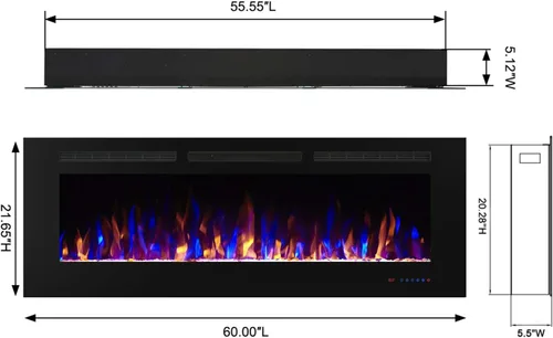 Miniatura 6 de Inserto de chimenea eléctrica empotrable de 60 pulgadas, 5 ajustes de llama, juego de troncos u opciones de cristal, control de temperatura por