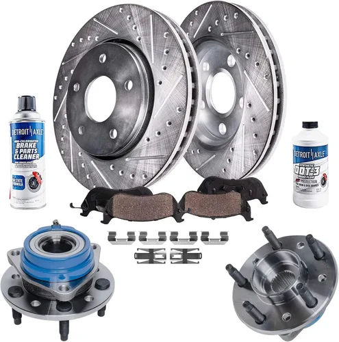 Miniatura 39 de Detroit Axle - Kit de freno delantero para Ford Explorer Mercury Mountaineer 2002-2005 Bujes de rodamiento de rueda perforados y ranurados rotores