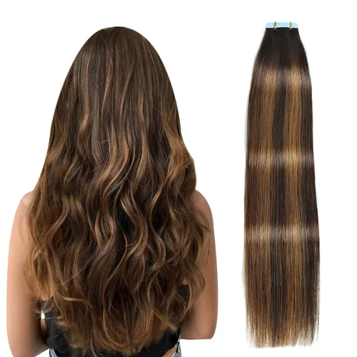 Miniatura 17 de SUYYA - Extensiones de cabello adhesivas de color borgoña; cabello humano 100 % real; extensiones de cabello adhesivas, invisibles, lacias y sin