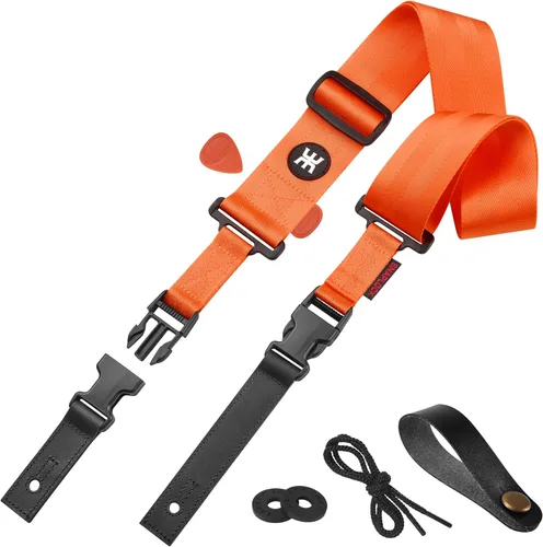 Miniatura 10 de Amumu Correa de nailon SNAPLOCK para guitarra con hebilla de clip para acústico, eléctrico, bajo con bloques de correa y corbata de cabeza, Verde