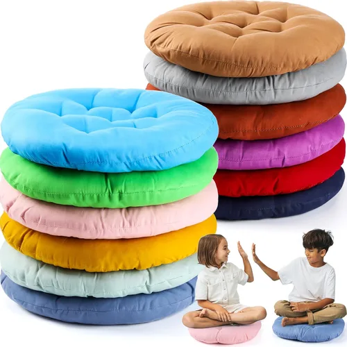 Fumete 12 cojines de suelo de 16 x 16 pulgadas, cojines redondos de color para sillas de suelo de lectura, para niños y adultos, suministros de