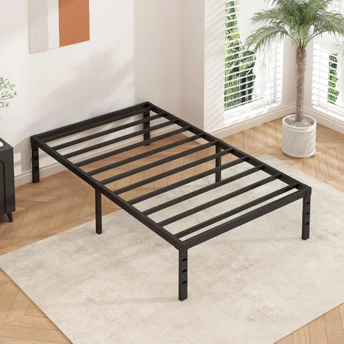 Miniatura 8 de HLIPHA - Base de cama metálica de plataforma de 12 pulgadas de altura, no necesita somier, base de cama tamaño individual con listones de soporte