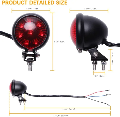 Miniatura 4 de Rich Choices - Faro trasero de motocicleta, luces de freno, lámpara de marcha para Cafe Racer, Chopper, Bobber Rojo