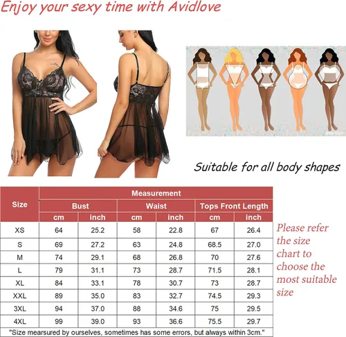 Miniatura 6 de Camisón Avidlove babydoll de encaje lencería sexy camisón de malla ropa de noche para mujer