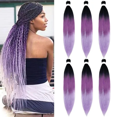 Miniatura 18 de pelo trenzado preestirado marrón, pelo trenzado Kanekalo, pelo trenzado preestirado de 26 pulgadas, 6 paquetes plegados, textura Yaki, extensiones